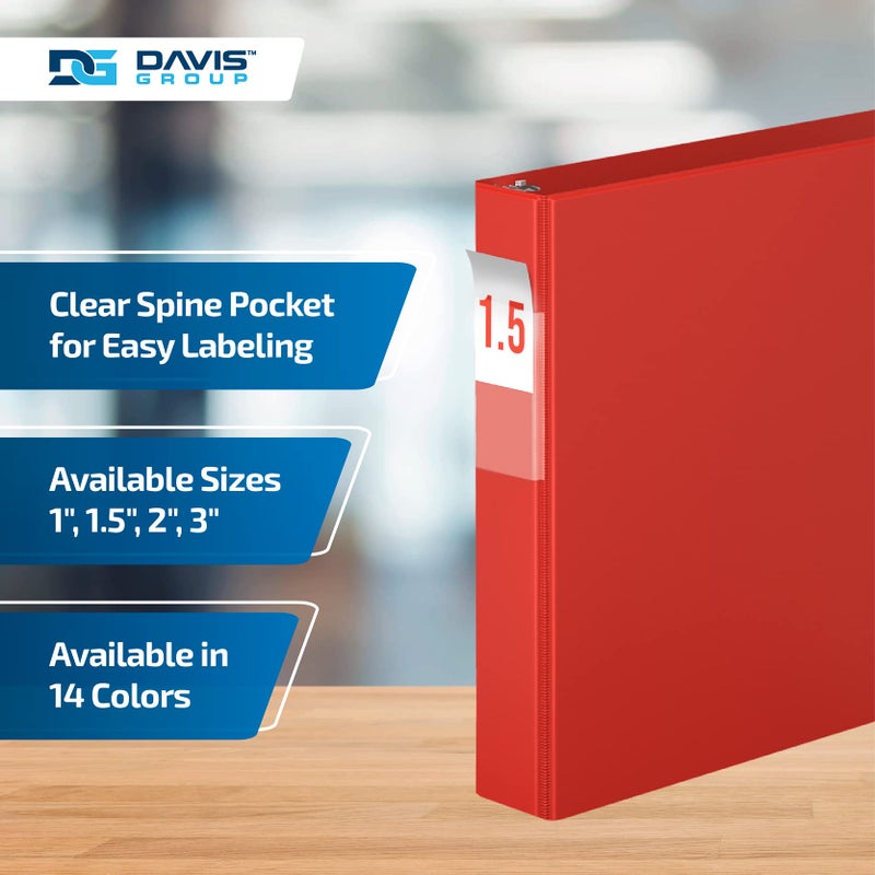 Davis Group Premium Economy 1.5-Inch Binders, 3-Ring Binders for School, Office, or Home, Colored Binder Notebooks, Pack of 6, D Ring, Red - Image 4